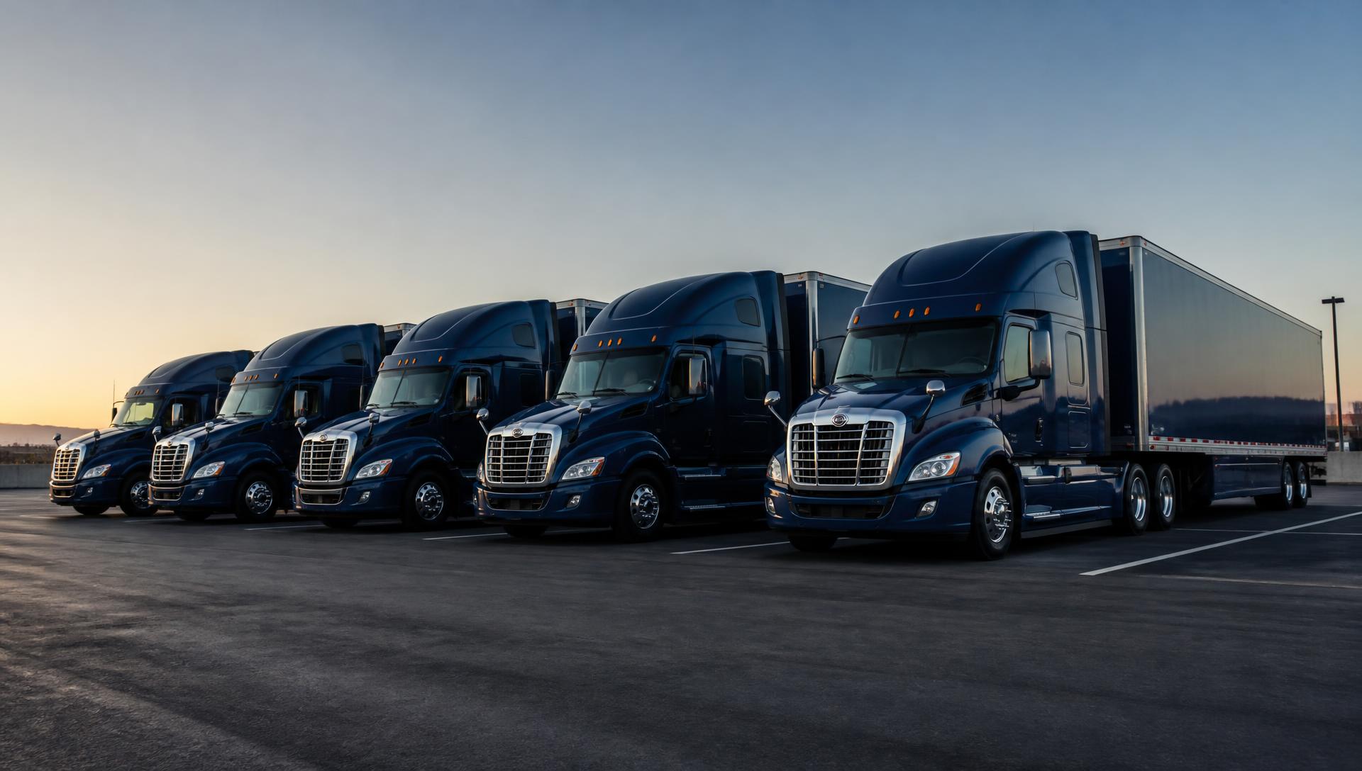 Mileboard tractor-trailers lined up at the Rochester freight yard